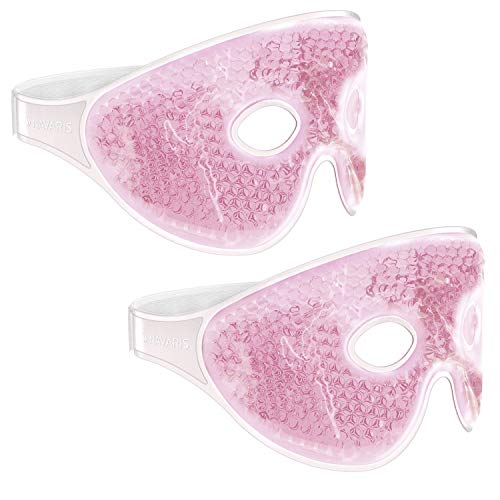 Navaris Compresa fría para ojos - 2x Antifaz de gel de calor y frío - Compresas ajustables y reutilizable para la cara con forma de gafas - Rosa