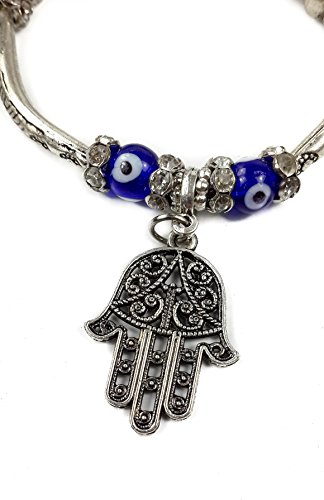 Nazareth Store - Pulsera de mano de Fátima con cristales azules y cuentas contra el mal de ojo, judaísmo de Israel, amuleto de la suerte