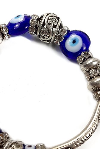 Nazareth Store - Pulsera de mano de Fátima con cristales azules y cuentas contra el mal de ojo, judaísmo de Israel, amuleto de la suerte