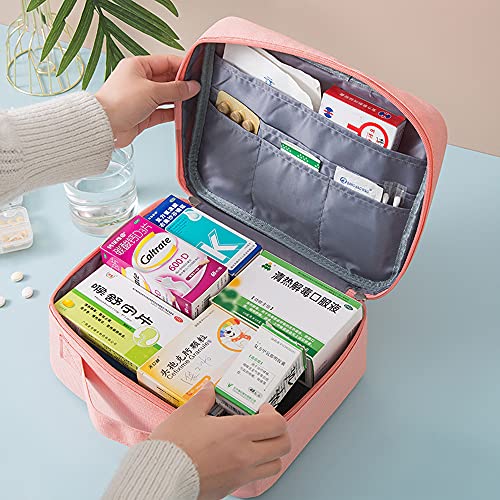 NEBELILI Bolsa para medicamentos, bolsa de emergencia, vacía, bolsa de medicina, bolsa de almacenamiento portátil, bolsa de medicamentos, para casa, oficina, viajes (rosa)