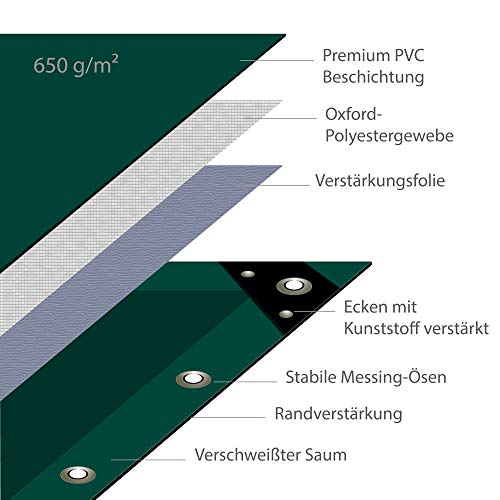 nemaxx Lona de protección PLA34 Premium 300 x 400 cm; Verde con Ojales, PVC de 650 g/m², Cubierta, Lona de protección. Impermeable y a Prueba de desgarros, 12m²