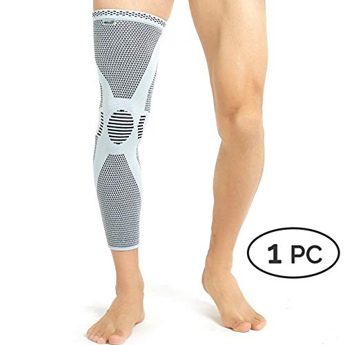 Neotech Care - Manga de compresión para rodilla y pierna (1 Unidad) - Tejido de punto de fibra de bambú - Material elástico y transpirable - Compresión mediana - Gris - M
