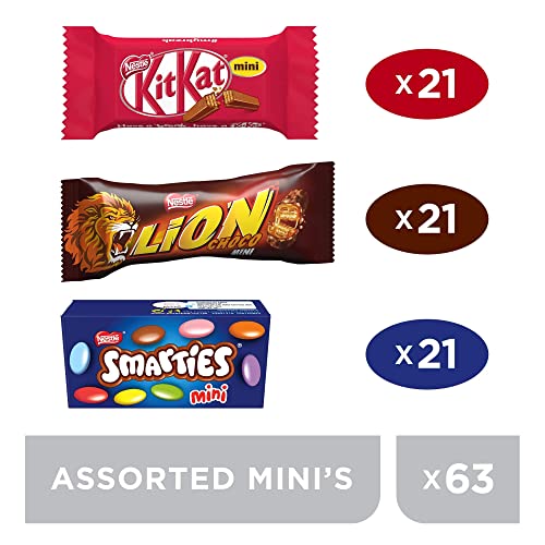 Nestlé Mini Mix - 21 mini KitKat + 21 mini Lion + 21 mini Smarties - Total: 63 mini snacks (1.03 kg)