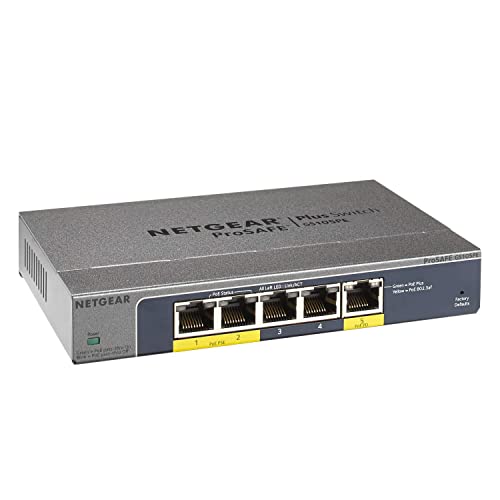 Netgear GS105PE-10000S - Switch ProSAFE (5 puertos Ethernet Gigabit, con PoE Web Managed y garantía durante su vida útil)