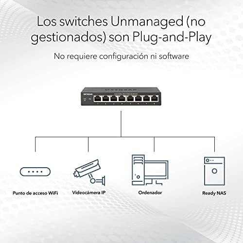 Netgear GS108GE ProSAFE - Switch de red (8 puertos autosensing 10/100/1000 Base-T, carcasa metálica)