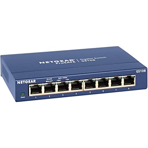 Netgear GS108GE ProSAFE - Switch de red (8 puertos autosensing 10/100/1000 Base-T, carcasa metálica)