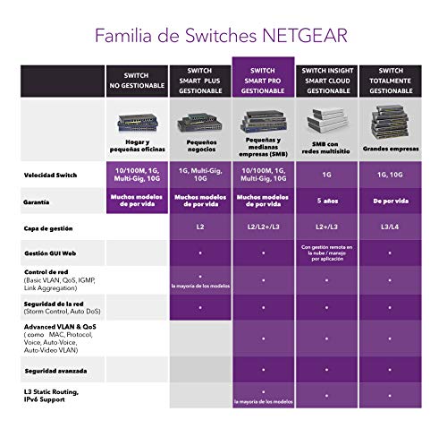 Netgear GS728TX-100NES - Switch Smart Managed ProSAFE (24 Puertos Gigabit + 4 Puertos Gigabit Combo SFP+ y garantía Durante su Vida útil)