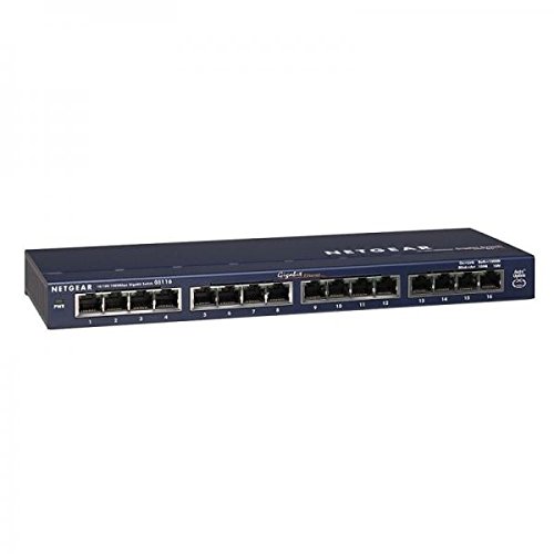 NETGEAR Switch Ethernet GS116GE no gestionado de 16 puertos, switch Gigabit con opciones de montaje en sobremesa o pared y asistencia técnica limitada de por vida