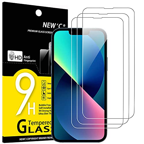 NEW'C 3 Unidades, Protector de Pantalla para iPhone 13, iPhone 13 Pro (6,1"), Antiarañazos, Antihuellas, Sin Burbujas, Dureza 9H, 0.33 mm Ultra Transparente, Vidrio Templado Ultra Resistente