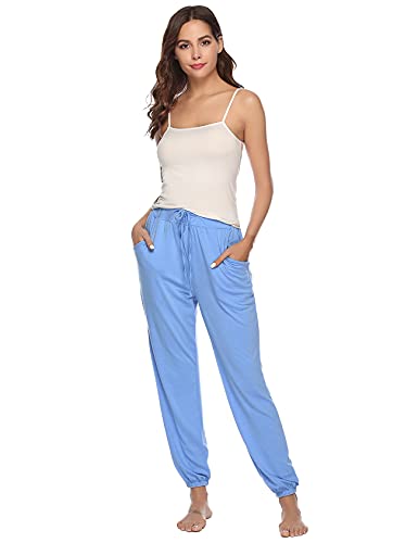 Nieery Pantalones Deportivos para Mujer de Algodón Largos Pantalones Chandal Mujer Casuals de Yoga Jogger Suave y Confortable Azul M