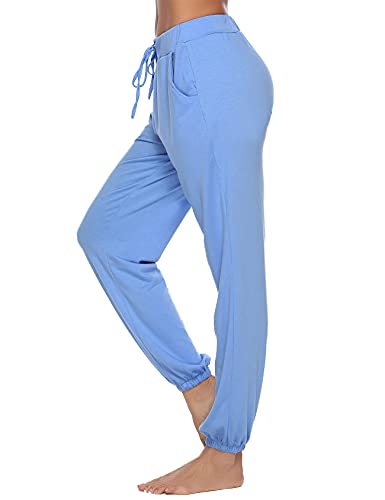 Nieery Pantalones Deportivos para Mujer de Algodón Largos Pantalones Chandal Mujer Casuals de Yoga Jogger Suave y Confortable Azul M