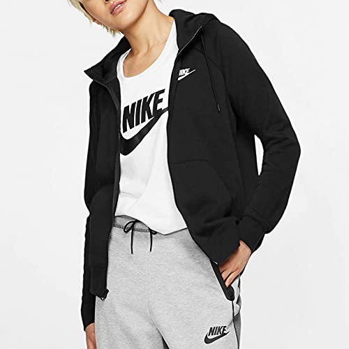 NIKE Essential Hoodie FZ FLC Sudadera con Capucha y Cremallera Completa, Mujer, Negro (Black/(White), L