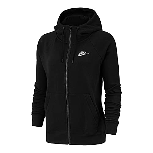 NIKE Essential Hoodie FZ FLC Sudadera con Capucha y Cremallera Completa, Mujer, Negro (Black/(White), L