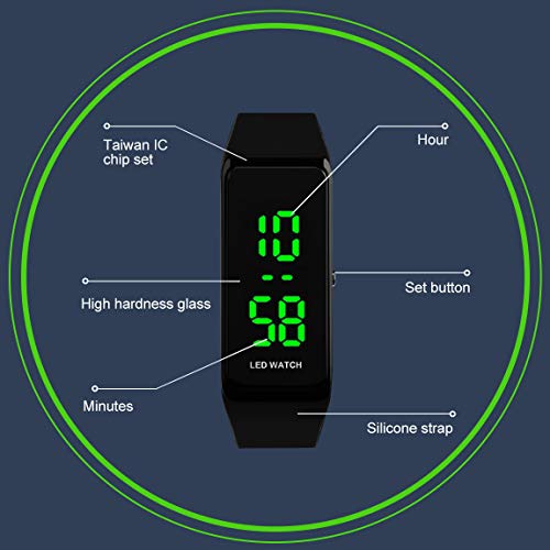 Niños de los relojes digitales, niños niñas 3 bares impermeable deportes al aire libre relojes, adolescentes niños electrónico Digital Deporte Muñeca Reloj con retroiluminación LED - negro UEOTO