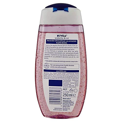 NIVEA Gel de ducha Waterlily & Oil en paquete de 6 x 250 ml, gel de ducha fresco y delicado, fórmula de gel enriquecida con perlas de aceite y perfume de nenúfar