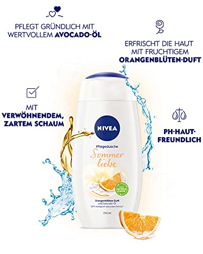 Nivea Sommerliebe Crema de ducha suave con aceite de aguacate, refrescante aroma de flor de naranja afrutado y suave espuma, 250 ml