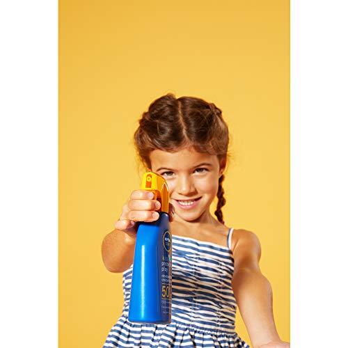 NIVEA SUN Spray Solar Niños Protege & Juega FP50+ (1 x 300 ml), pistola spray solar hidratante resistente al agua, protector solar infantil, protección solar muy alta