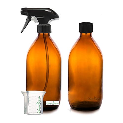 Nomara Organics Botella de cristal de vidrio sin BPA (2 unidades, 500 ml). 2 botellas de cristal de ámbar vacías, recargables, ideales para baño, de belleza, del cabello,de limpieza