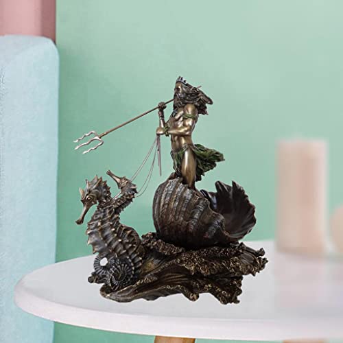 Non-brand Poseidón Dios Griego Estatua Resina Arte Peiece Neptuno en estatuilla de Caballo de mar gabinete de Vino Estante librería oramento