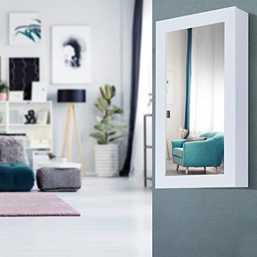 Nova - Armario joyero - 31 x 56 x 10 cm, para montar en pared, cerradura magnética, color blanco - espejo, armario para joyas con espejo
