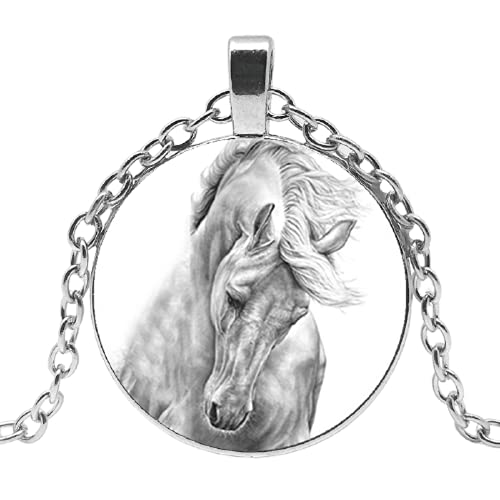 Nuevo collar colgante de cristal cóncavo del patrón del tótem del caballo caliente negro y blanco, collar del regalo de la manera. venta al por mayor