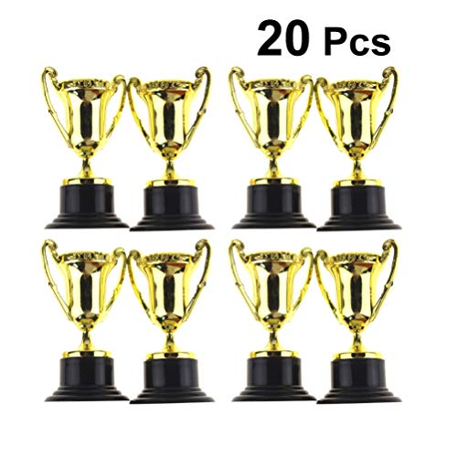 NUOBESTY 20 vasos trofeo de plástico para niños, concursos de premios, premios, fiestas, regalos, recompensas, premios, juegos, escuela, oro