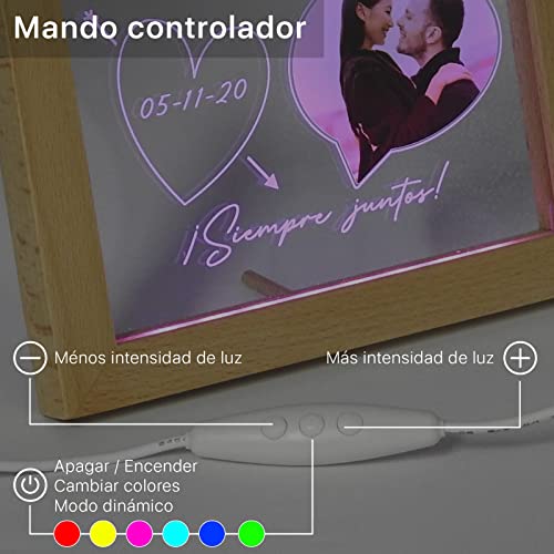 Oh! My Neon Lamparas nocturna con tu foto personalizado luz led multicolor-Efecto-Madera real-15X20x3cm-Regalo personalizado para novios parejas familias-Amor-Love-Horizontal (MFMH-1)