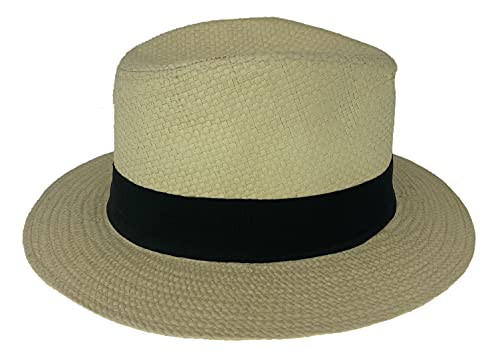 ONE & ONE HAT'S Sombrero Panamá Original con Cinta Negra, Color Beige Talla 60