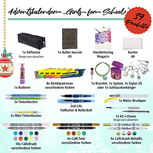 ONLINE Calendario de Adviento 2021, "Girls for school" para niñas, idea de regalo para Adviento, para color y creatividad en el día a día, total 39 artículos de papelería de alta calidad