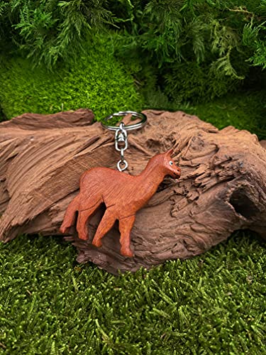 Onwomania Llavero de Madera Lama Camel Dark Cloven Hoof Farm Zoo Animal Colgante Charm