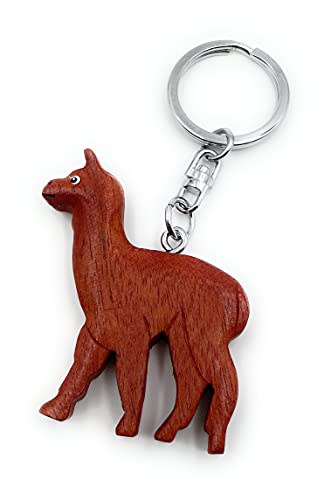 Onwomania Llavero de Madera Lama Camel Dark Cloven Hoof Farm Zoo Animal Colgante Charm