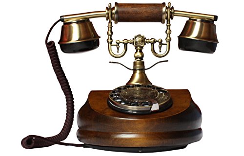 OPIS 1921 Cable - Modelo A - télefono Retro/telefono Fijo Vintage de Madera y Metal con Disco de marcar y Campana metálica