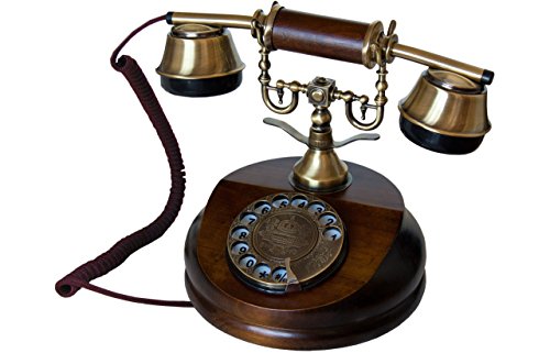OPIS 1921 Cable - Modelo A - télefono Retro/telefono Fijo Vintage de Madera y Metal con Disco de marcar y Campana metálica