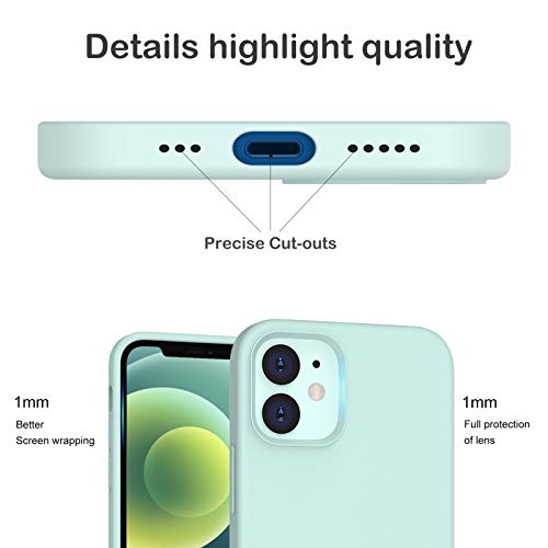 ORNARTO Funda Silicone Case Compatible con iPhone 12 6,1", iPhone 12 Pro Protección de Cuerpo Completo,Carcasa de Silicona Líquida Suave Case para iPhone 12/12 Pro (2020) 6,1 Menta Verde