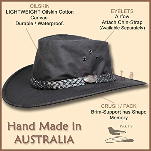 Oztrala Sombrero de piel de aceite de lona australiana Outback cuero para hombre negro Cowboy Bucket HCKS HCKB UK