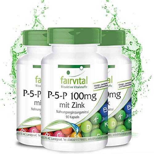 P-5-P 100mg + Zinc - Vitamina B6 Piridoxina en su forma activa - Piridoxal-5-Fosfato - VEGANO - 270 Cápsulas (90 x 3) - Calidad Alemana