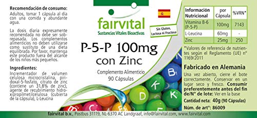 P-5-P 100mg + Zinc - Vitamina B6 Piridoxina en su forma activa - Piridoxal-5-Fosfato - VEGANO - 270 Cápsulas (90 x 3) - Calidad Alemana