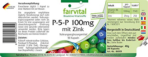 P-5-P 100mg + Zinc - Vitamina B6 Piridoxina en su forma activa - Piridoxal-5-Fosfato - VEGANO - 90 Cápsulas - Calidad Alemana