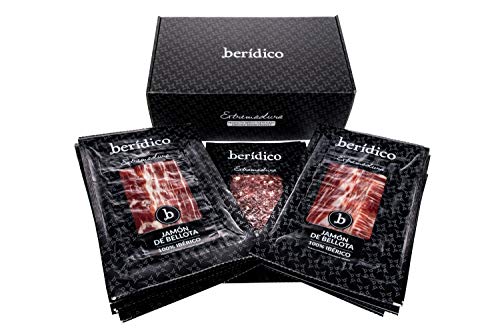 Pack 18 sobres de 100 g de Jamón de Bellota 100% Ibérico cortado a mano + 1 sobre de 100 g de taquitos ibéricos. envasados al vacío. Extremadura. BERÍDICO