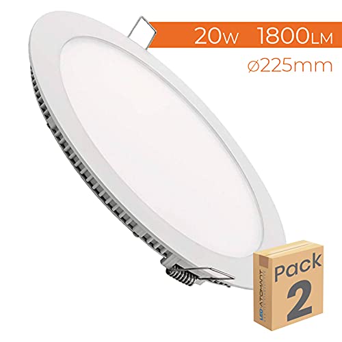 Pack 2X Downlight LED Panel Extraplano Redondo, Iluminación 20W. Color Blanco Frio 6500K. 225 mm