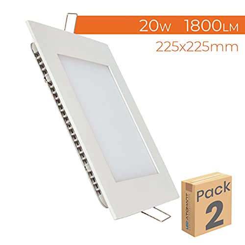 Pack 2x Panel LED Cuadrado Empotrar 20w. Color Blanco Neutro (4500K) 1800 lumenes. Downlight luminaria lampara. Driver incluido.