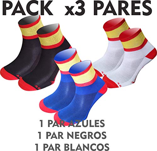 Pack 3 Pares Calcetines España, EKEKO TKS Modelo Vamos¡. Algodon, Hipoalergicos, Suaves y duraderos. (L(44-47))
