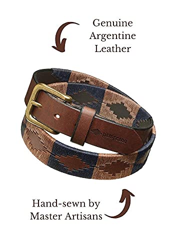 Pampeano | Jefe - Cinturón de polo de cuero artesanal argentino premium - Caja de regalo | Cinturón de diseño unisex | 3,5 cm de ancho, cosido a mano con hebilla de latón antiguo