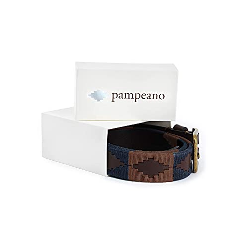 Pampeano | Jefe - Cinturón de polo de cuero artesanal argentino premium - Caja de regalo | Cinturón de diseño unisex | 3,5 cm de ancho, cosido a mano con hebilla de latón antiguo