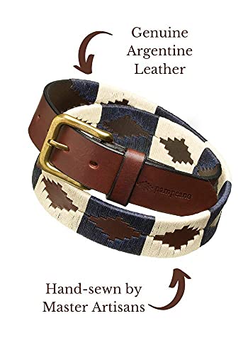 Pampeano | Jugadoro - Cinturón de polo de cuero artesanal argentino premium - Caja de regalo | Cinturón de diseño unisex | 3,5 cm de ancho, cosido a mano con hebilla de latón antiguo