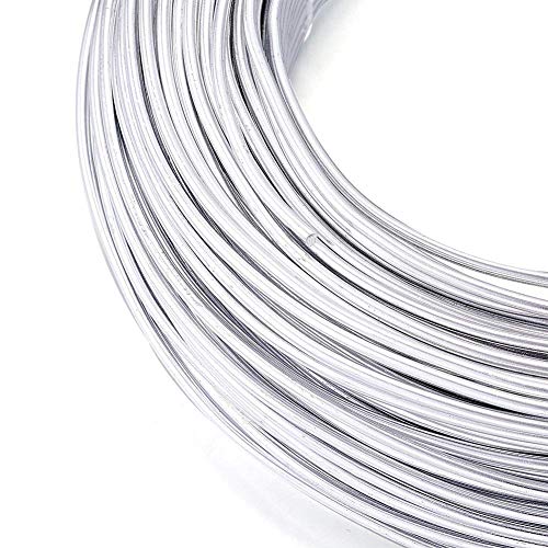 PandaHall Alambre de Aluminio para Hacer Pulseras Collares aretes bisuteria alalmbre de Metal para Manualidades artesania DIY Plata 2mm diámetro sobre 50M/Rollo
