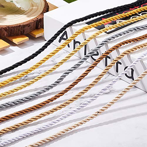 PandaHall Cuerda trenzada de 59 pies, cordón de poliéster de 3 capas de 5 mm para decoración del hogar, manualidades, disfraces, alzapaños de cortina, cordón de honor, tapicería (barra dorada)