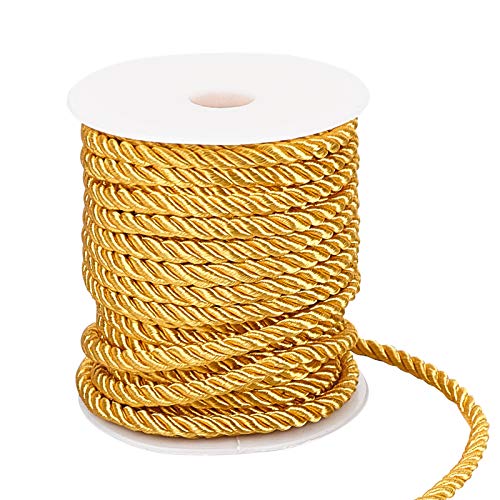 PandaHall Cuerda trenzada de 59 pies, cordón de poliéster de 3 capas de 5 mm para decoración del hogar, manualidades, disfraces, alzapaños de cortina, cordón de honor, tapicería (barra dorada)