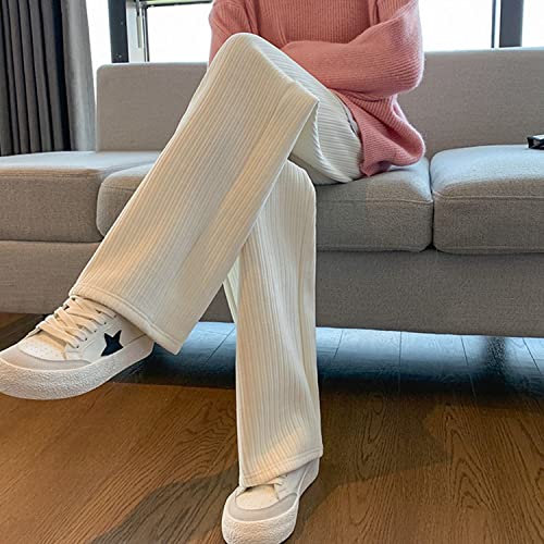 Pantalones de Pierna Ancha de Pana de Lana para Mujer Pantalones sólidos de Pierna Recta Vintage con Bolsillos (Apricot,XL)