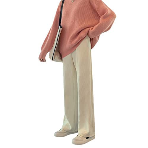 Pantalones de Pierna Ancha de Pana de Lana para Mujer Pantalones sólidos de Pierna Recta Vintage con Bolsillos (Apricot,XL)